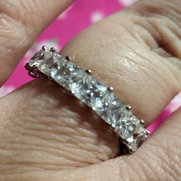 Princess Cut Moissanite Sterling Silver Eternity Ring - Picture 2 of 4
